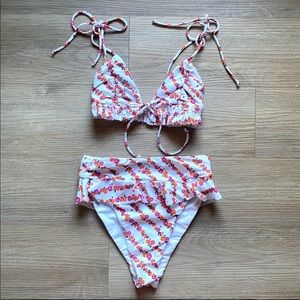 NWOT For Love and Lemons XS Talulah Floral High Waist Triangle Bikini Swim Set